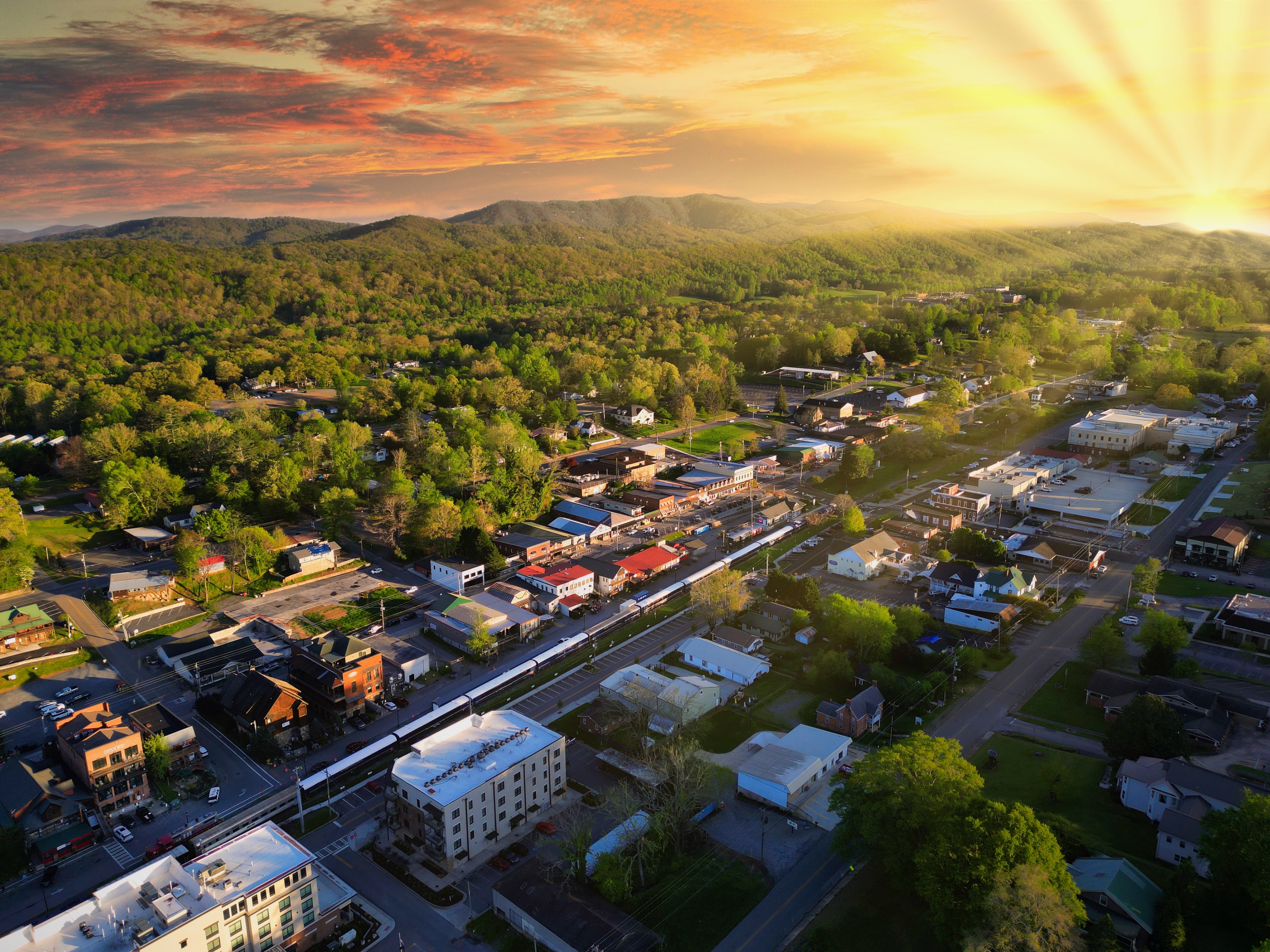 Downtown Blue Ridge, Georgia at sunset