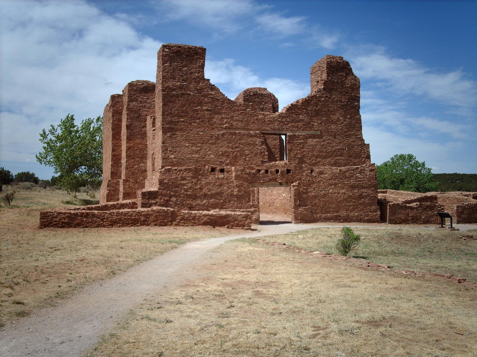 The stone walls of the Quarai mission ruins at Salinas Pueblo Missions National Monument in Torrance County, New Mexico