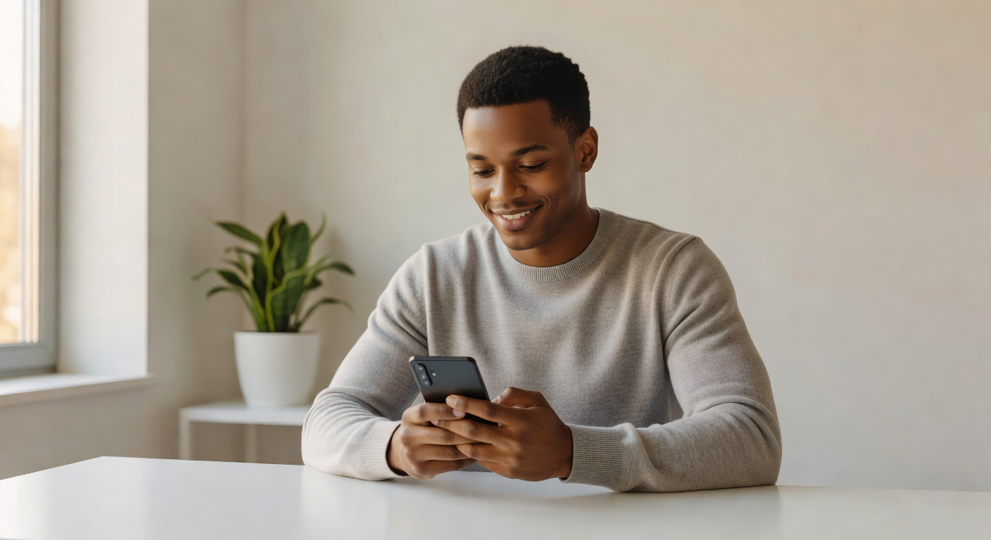 Person texting their symptoms to a healthcare provider from a calm home office setting