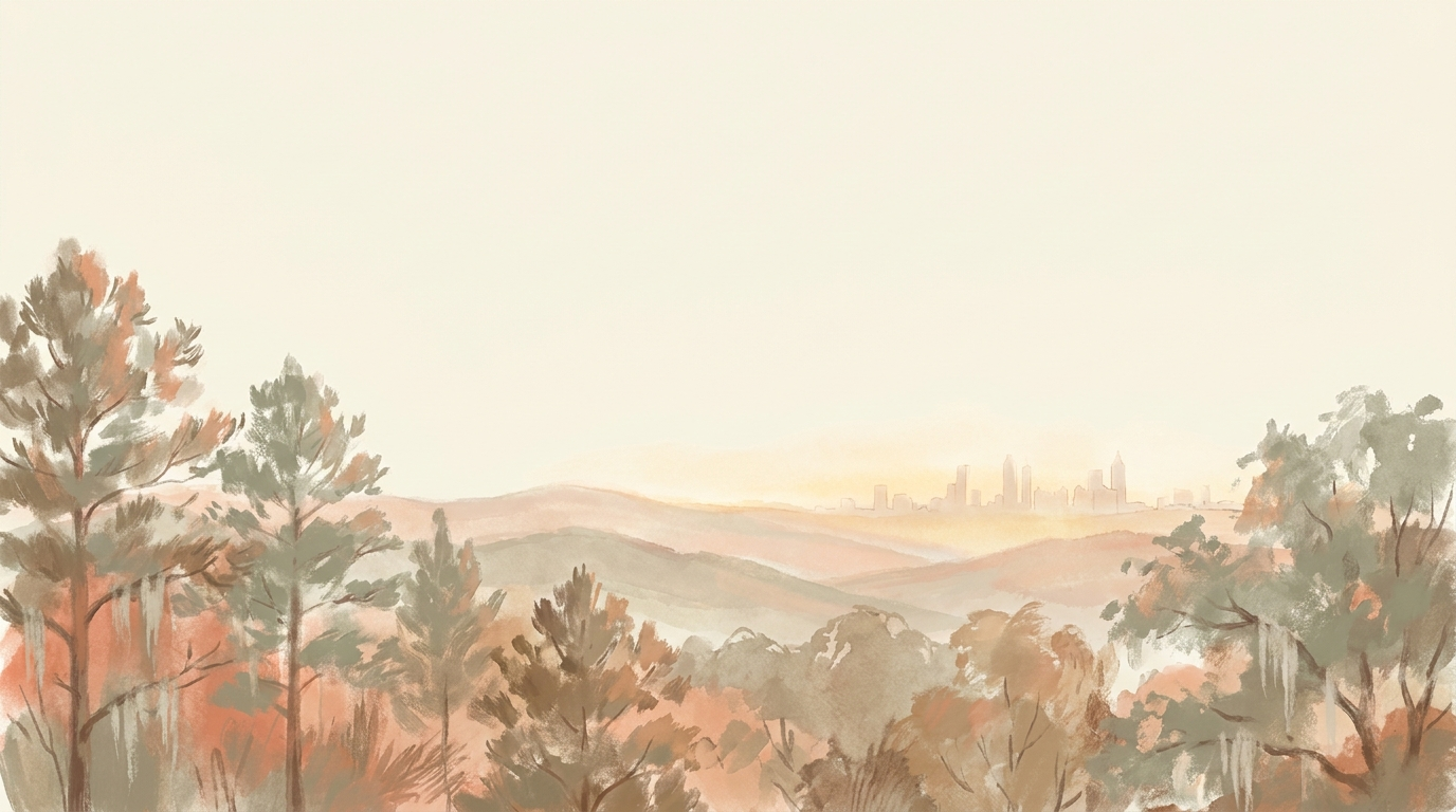 Georgia pine forest, Atlanta in the distance