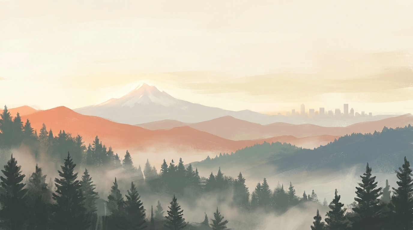 Cascade range, Portland in the mist