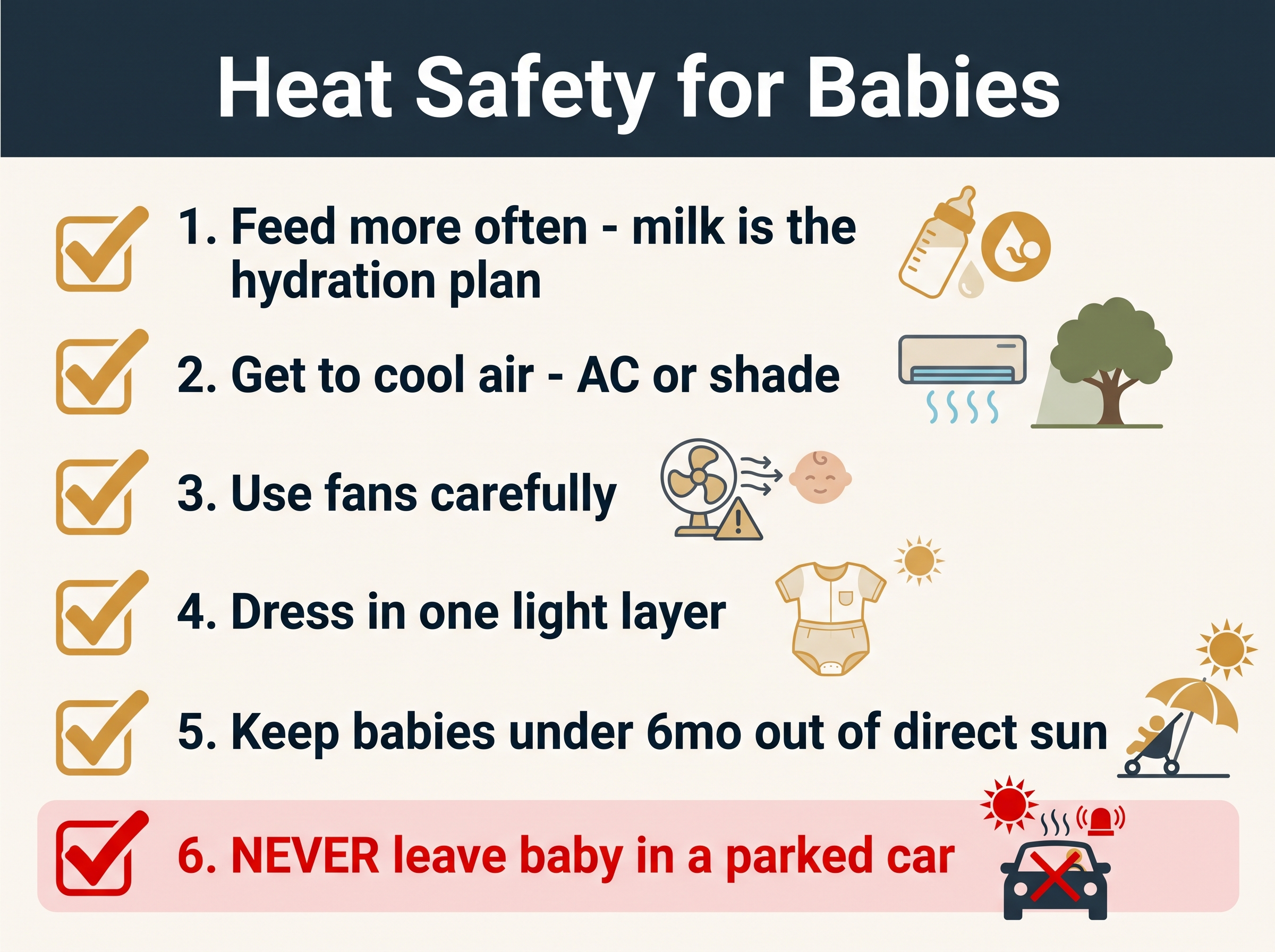 Heat safety checklist for babies infographic